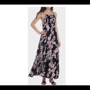 Free People | Black Floral Boho Believer Lace Up Maxi Dress